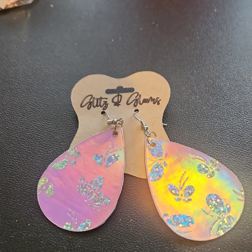 Glitzy & Glam Teardrop Butterfly Earrings NWT